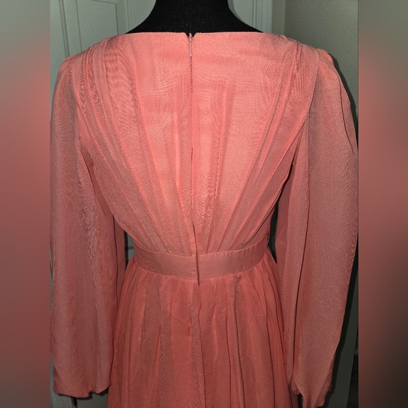 NWT Lavetir A-Line V-Neck Coral Long Sleeves Chiffon Long Dress - Picture 10 of 16